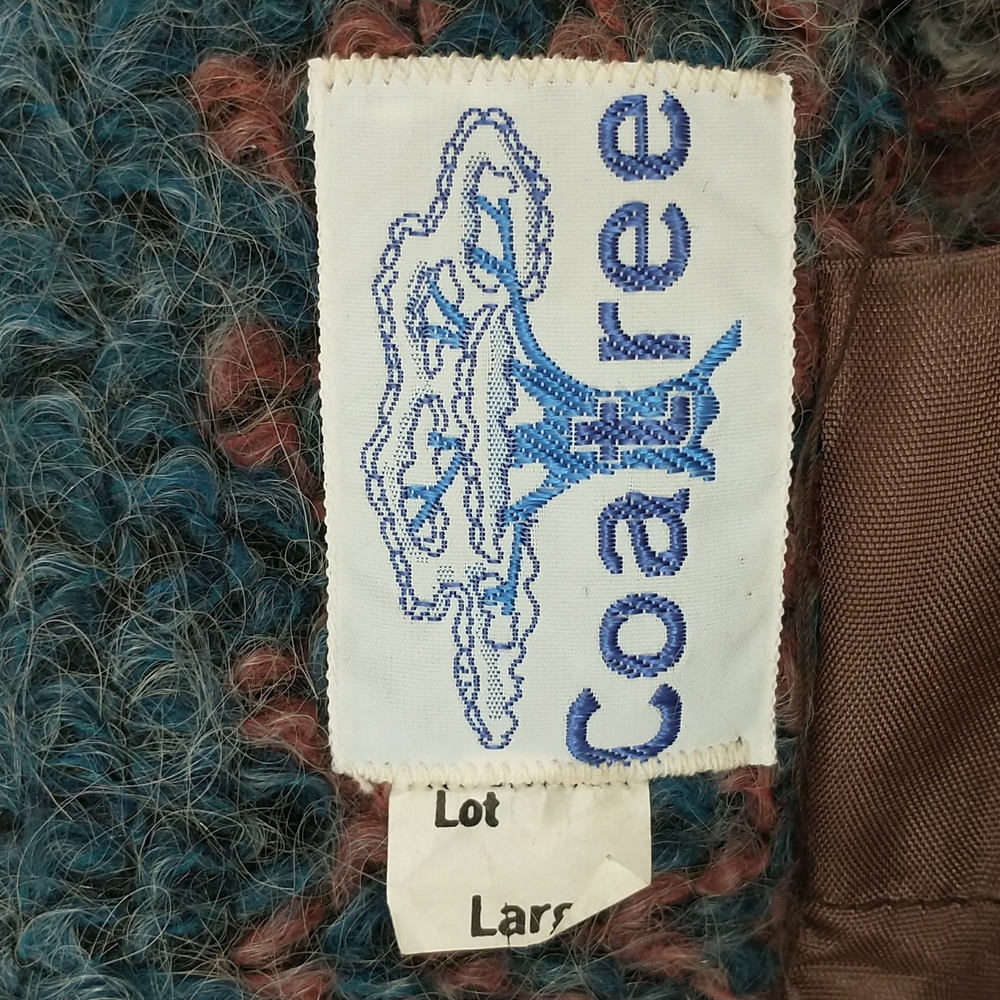 Vintage 80s Coat Woven Mohair Look Mauve & Blue Belted  by Coatree - Picture 8 of 13